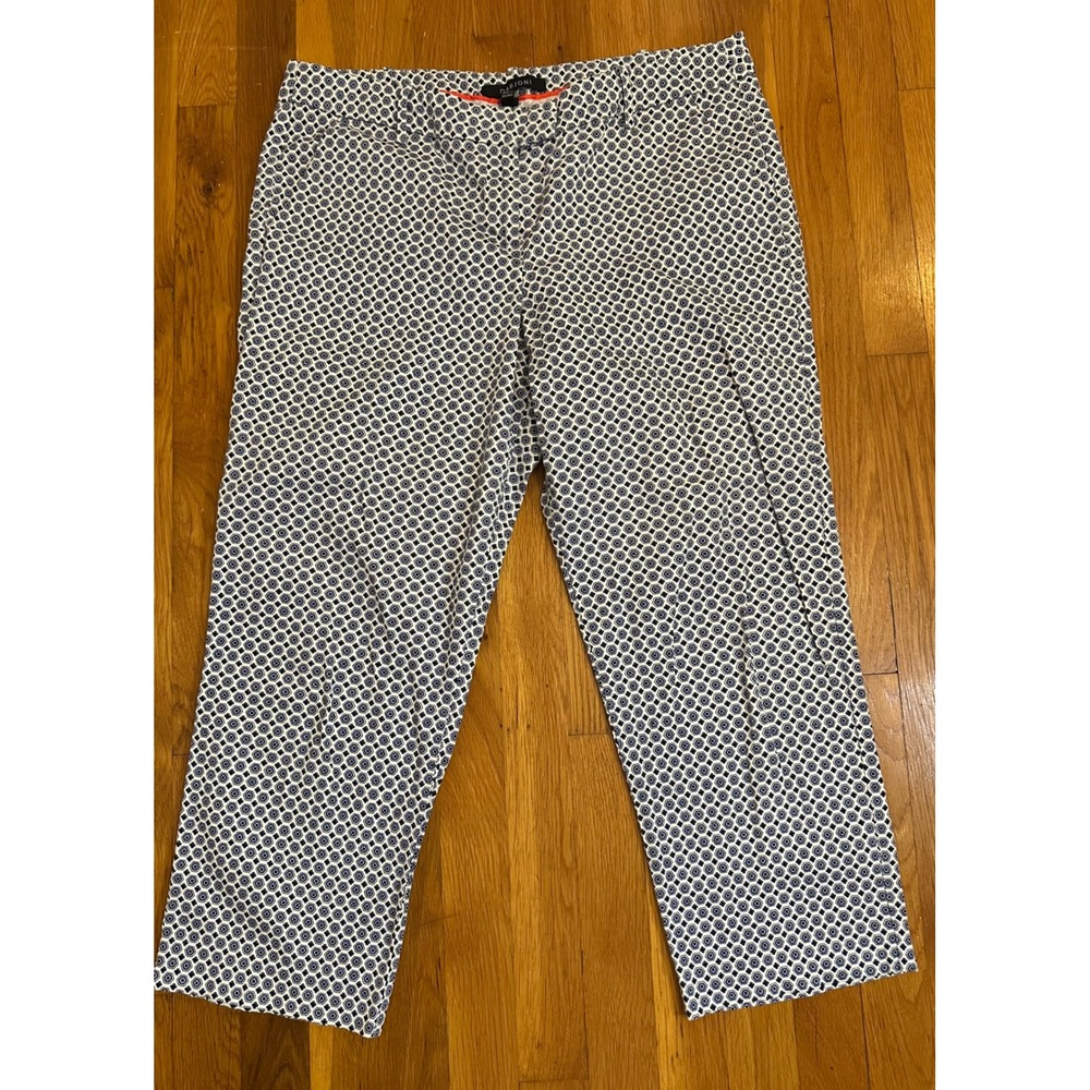 Darjoni Navy White Geometric Medallion Ankle Pants Womens 14 Cotton Stretch